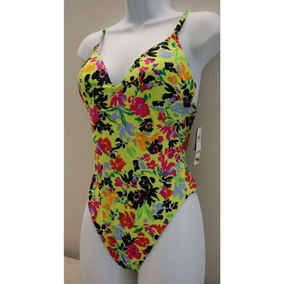 BAR III MBFC22236 Women's Sz S Citron Floral Chic One-Piece Swimsuit - Picture 3 of 9